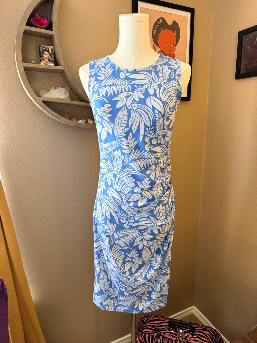 Brooks Brothers Blue and White Tropical Sheath Dress